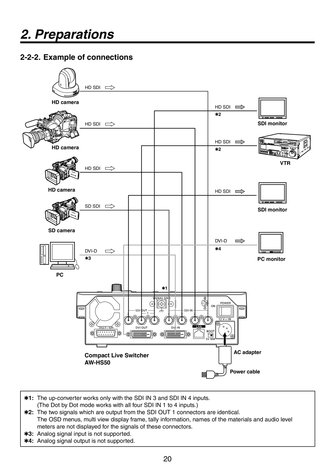 Panasonic AW-HS50N operating instructions Example of connections, Compact Live Switcher AW-HS50 