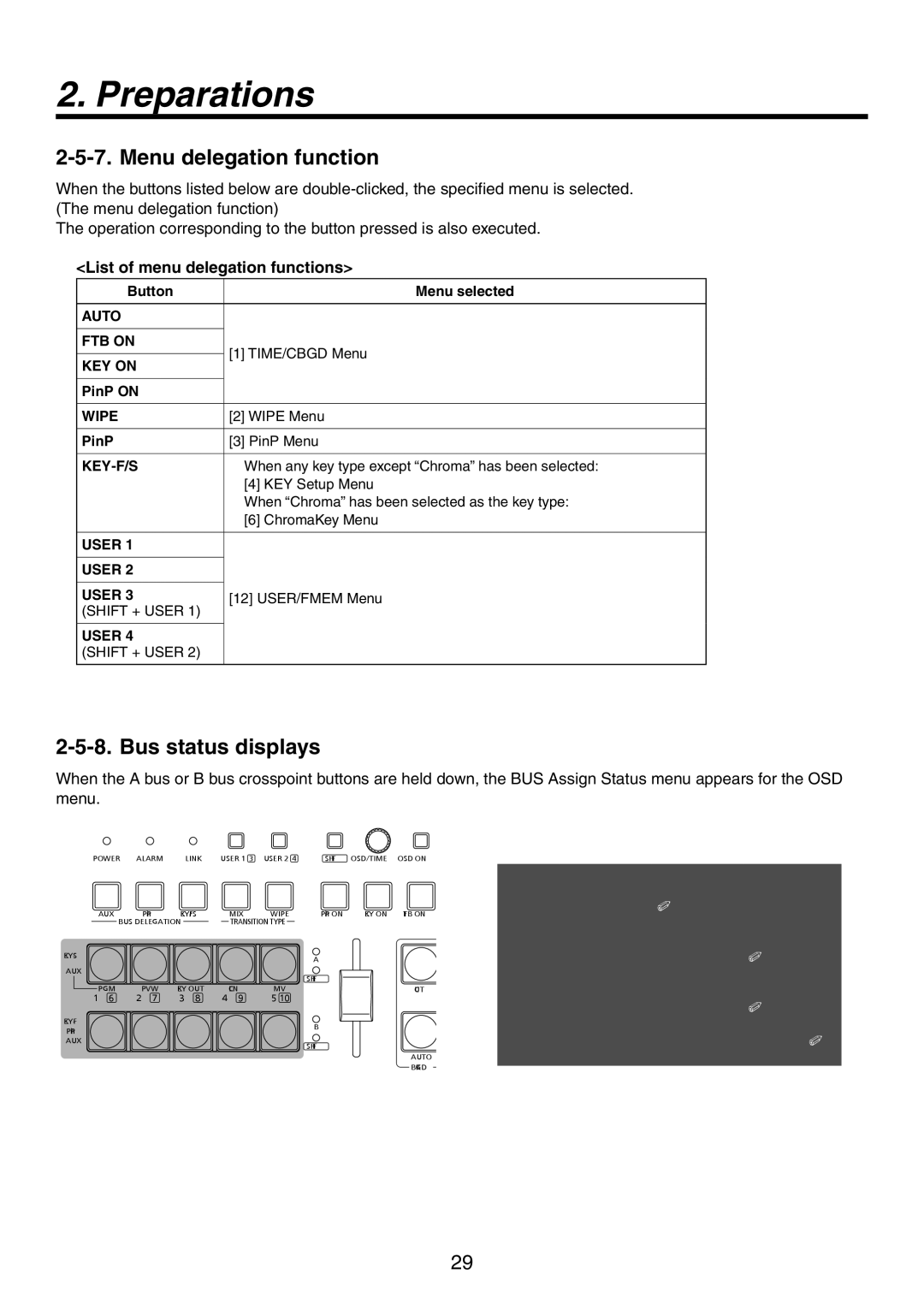 Panasonic AW-HS50N operating instructions Menu delegation function, List of menu delegation functions 