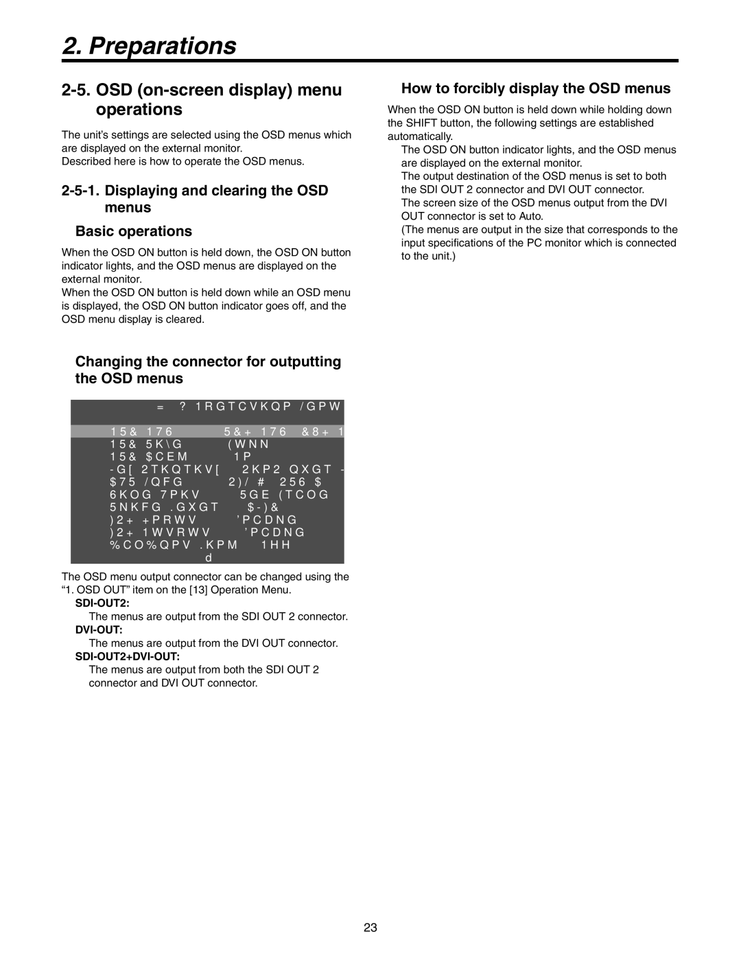 Panasonic AW-HS50N OSD on-screen display menu operations, Displaying and clearing the OSD menus Basic operations 