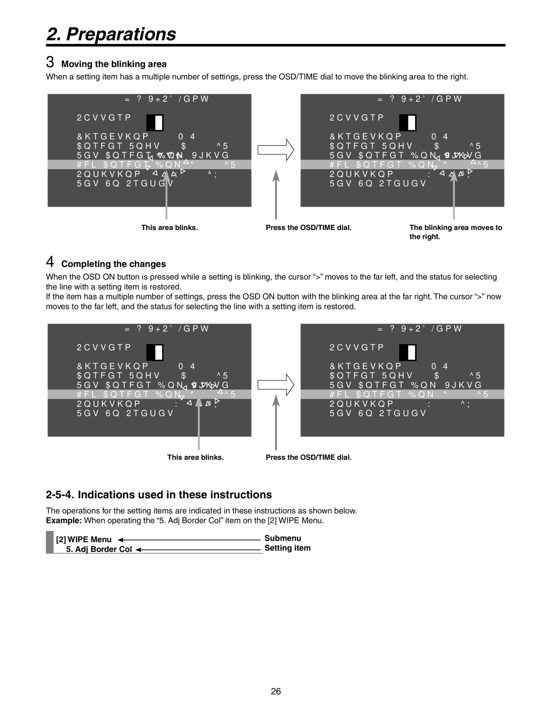 Panasonic AW-HS50N Indications used in these instructions, Moving the blinking area, Completing the changes 