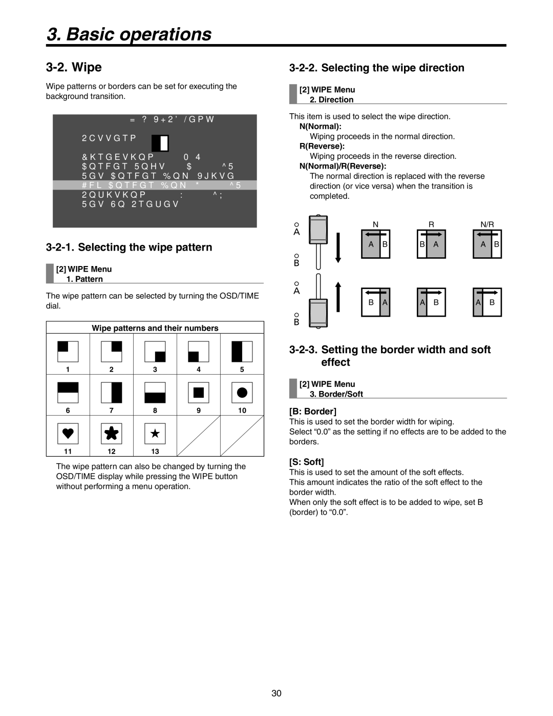 Panasonic AW-HS50N operating instructions Wipe, Selecting the wipe direction, Selecting the wipe pattern 