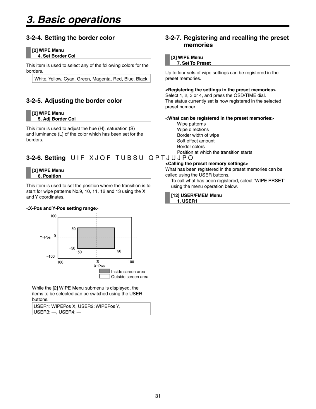 Panasonic AW-HS50N Setting the border color, Adjusting the border color, Registering and recalling the preset memories 