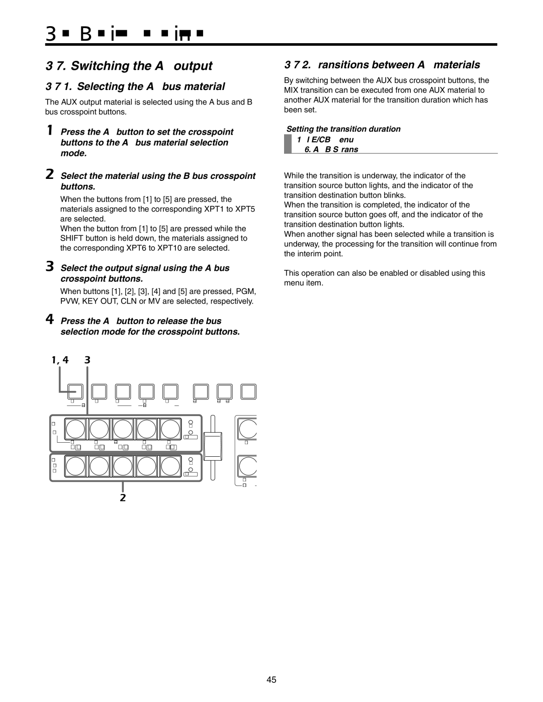 Panasonic AW-HS50N Switching the AUX output, Selecting the AUX bus material, Transitions between AUX materials 