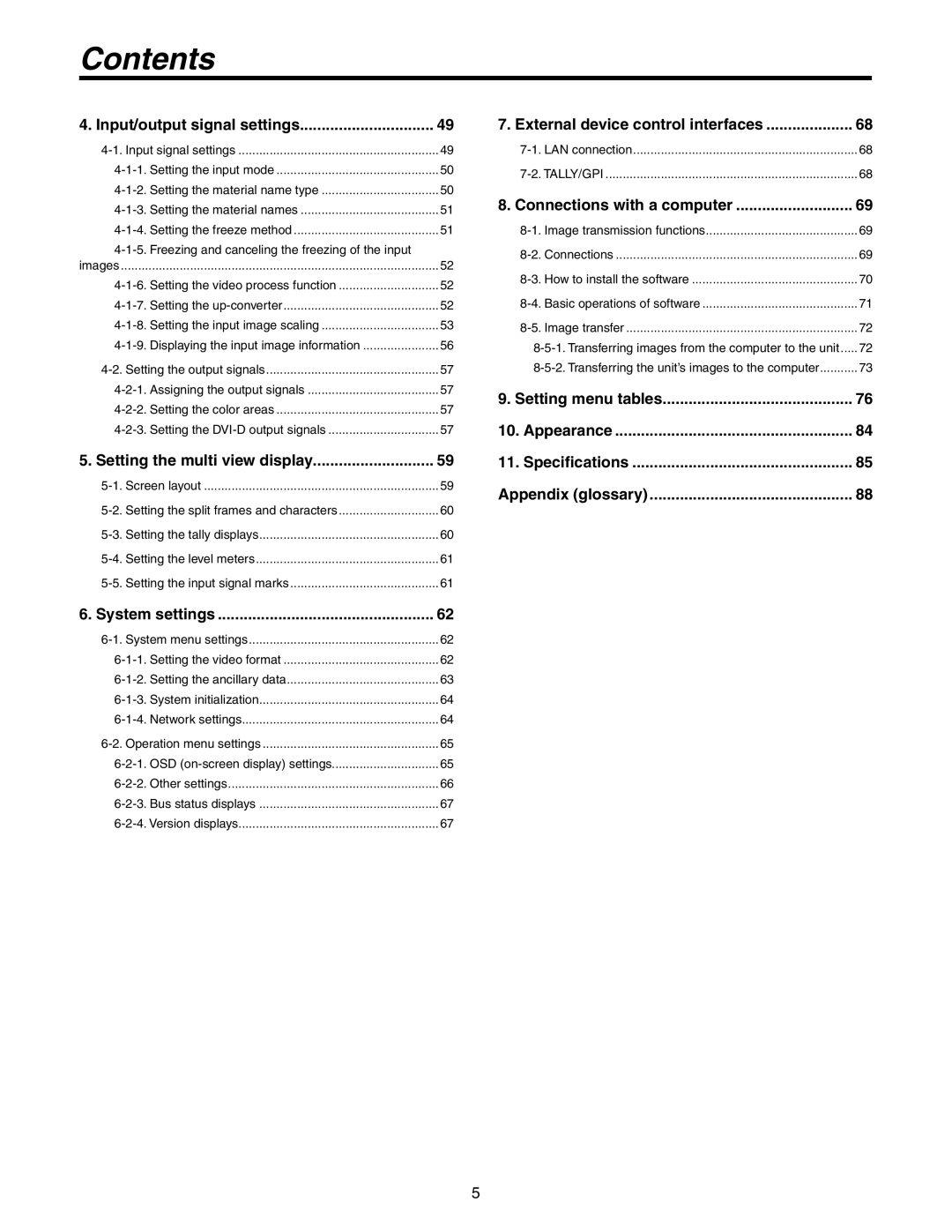 Panasonic AW-HS50N operating instructions Input/output signal settings, Setting the multi view display, System settings 