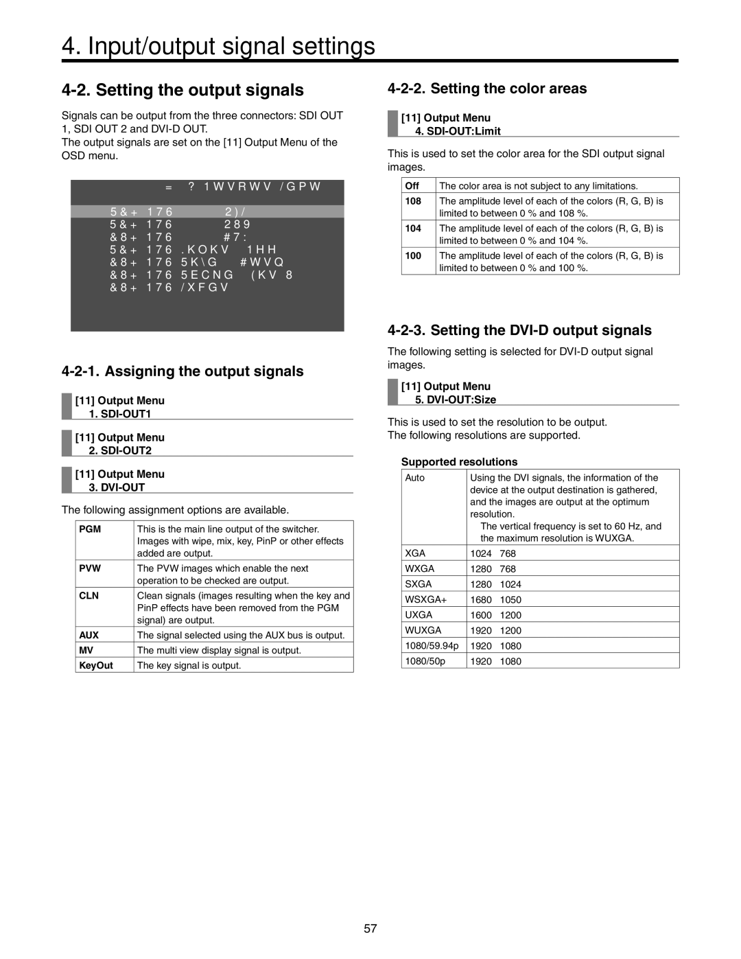 Panasonic AW-HS50N operating instructions Setting the output signals, Assigning the output signals, Setting the color areas 