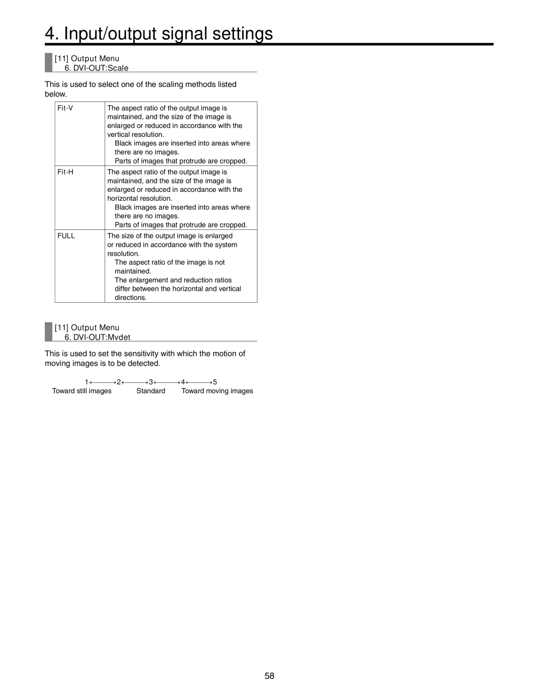 Panasonic AW-HS50N operating instructions Output Menu DVI-OUTScale, Output Menu DVI-OUTMvdet 