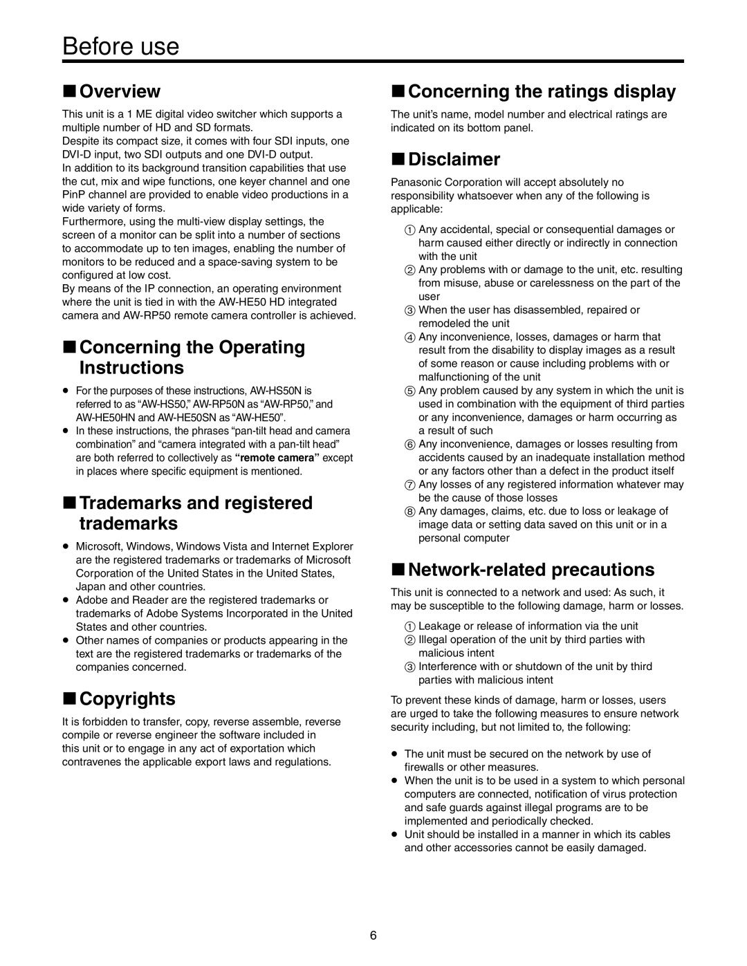 Panasonic AW-HS50N operating instructions Before use, Overview 