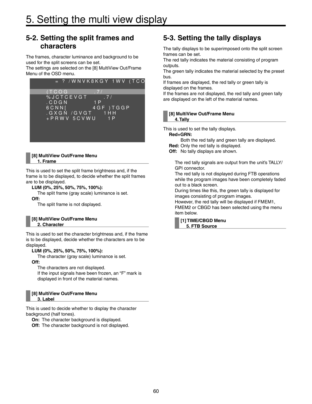 Panasonic AW-HS50N operating instructions Setting the split frames and characters, Setting the tally displays 