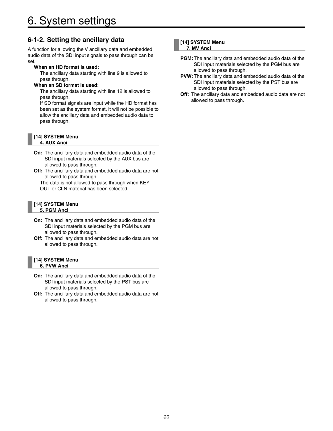 Panasonic AW-HS50N operating instructions Setting the ancillary data 