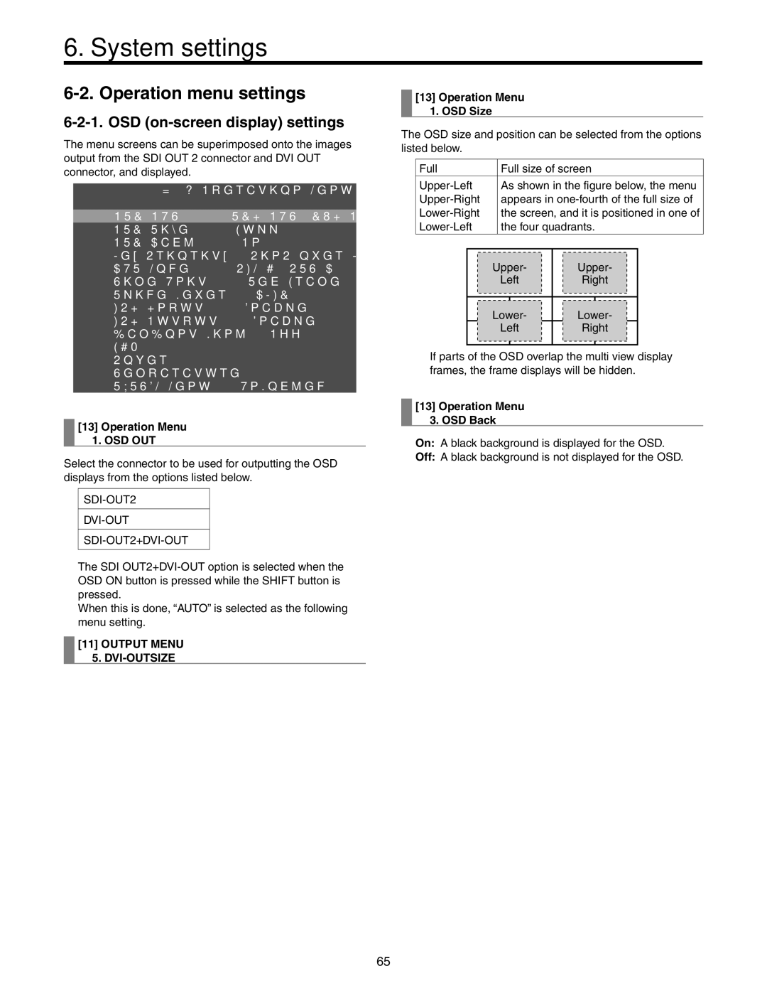 Panasonic AW-HS50N operating instructions Operation menu settings, OSD on-screen display settings, Operation Menu OSD Size 