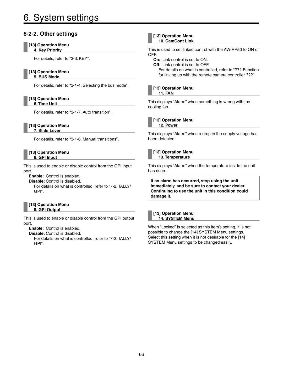 Panasonic AW-HS50N operating instructions Other settings 