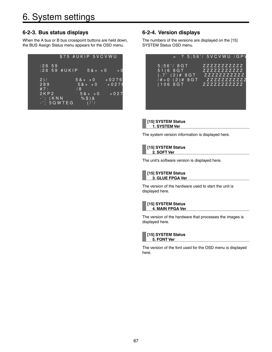 Panasonic AW-HS50N operating instructions Bus status displays, Version displays 