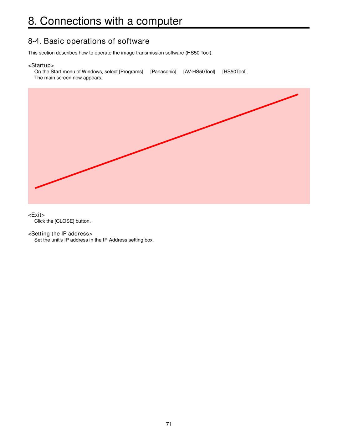 Panasonic AW-HS50N operating instructions Basic operations of software, Startup, Exit, Setting the IP address 