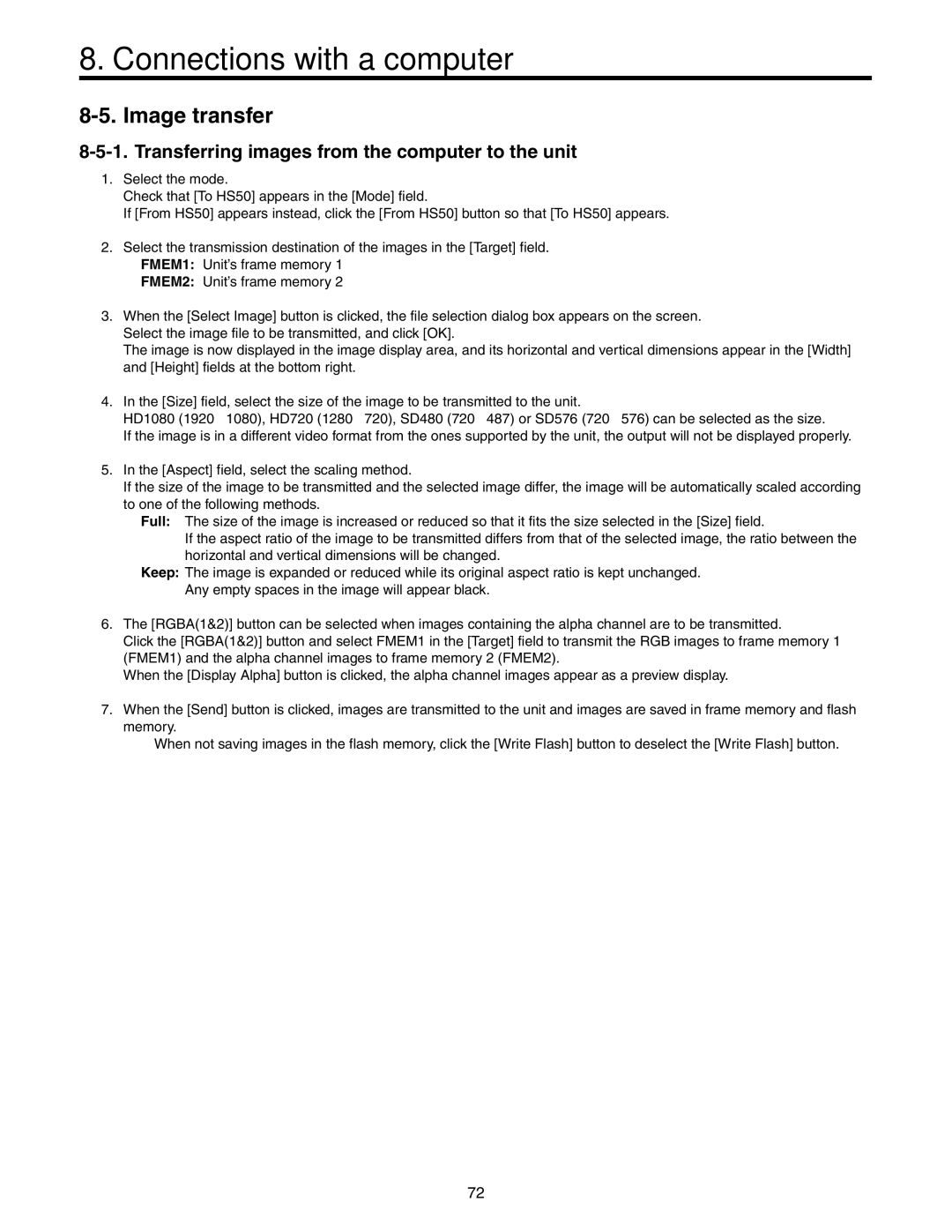 Panasonic AW-HS50N operating instructions Image transfer, Transferring images from the computer to the unit 