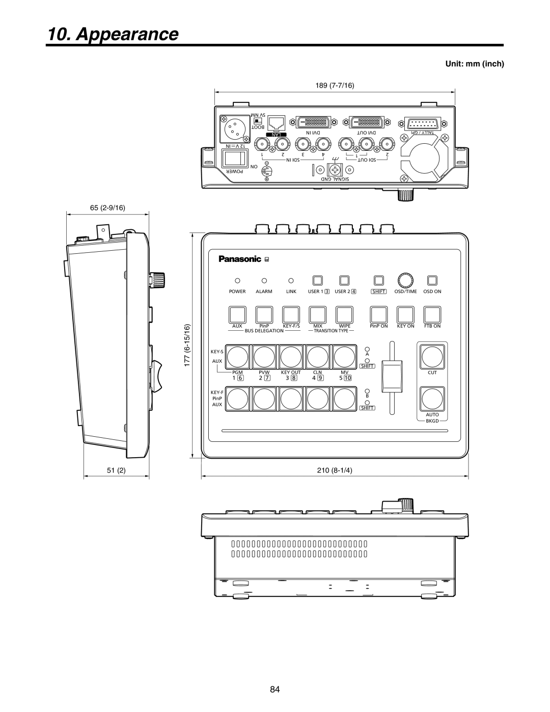 Panasonic AW-HS50N operating instructions Appearance, Unit mm inch 