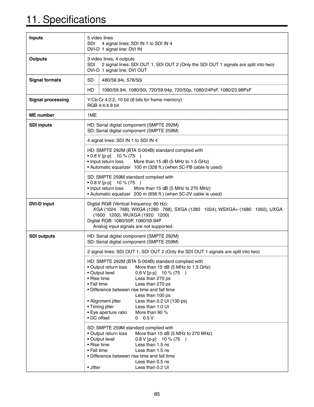 Panasonic AW-HS50N operating instructions Specifications 