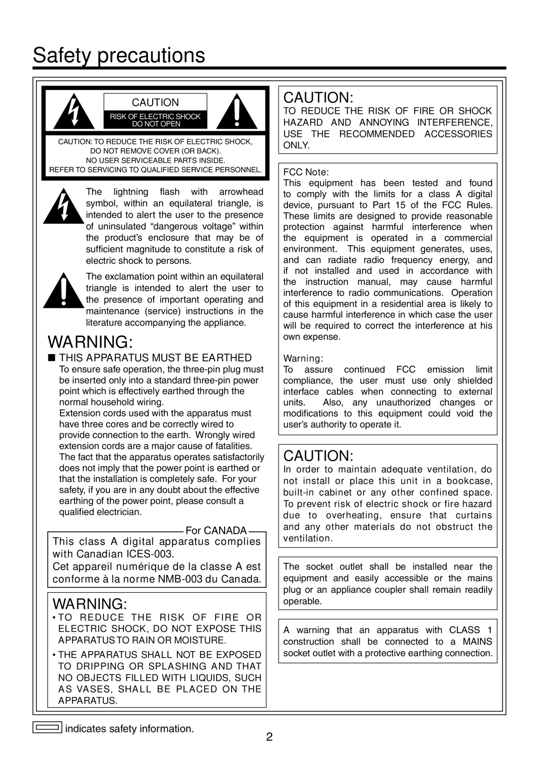 Panasonic AW-HS50N operating instructions  this Apparatus Must be Earthed 