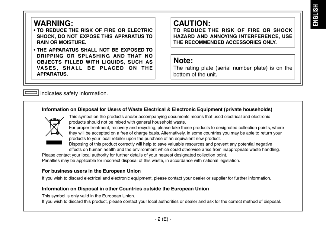 Panasonic AW-IF400G manual For business users in the European Union 