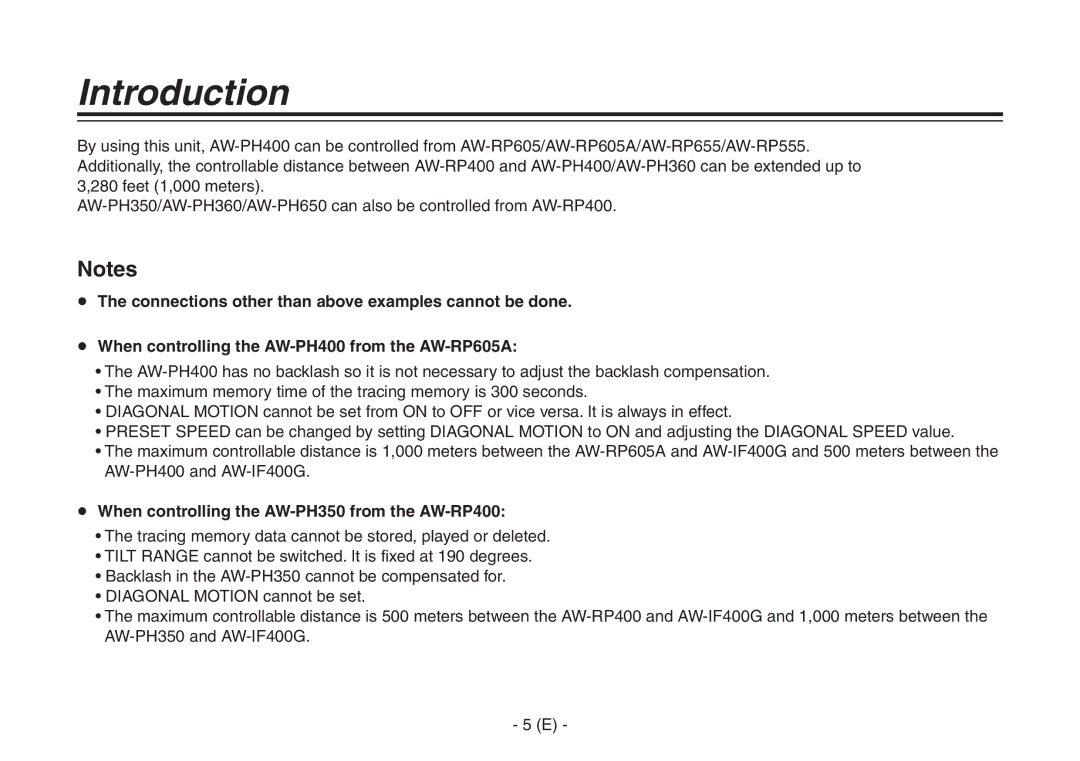 Panasonic AW-IF400G manual Introduction,  When controlling the AW-PH350 from the AW-RP400 