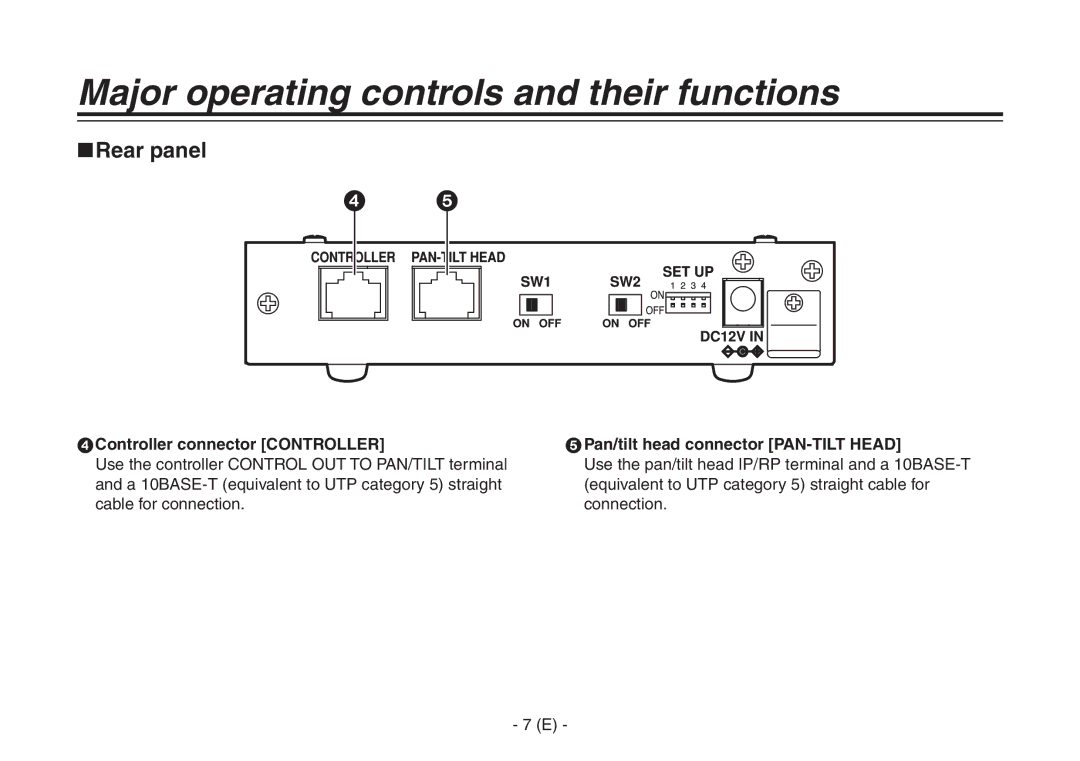 Panasonic AW-IF400G manual Rear panel,  Controller connector Controller,  Pan/tilt head connector PAN-TILT Head 