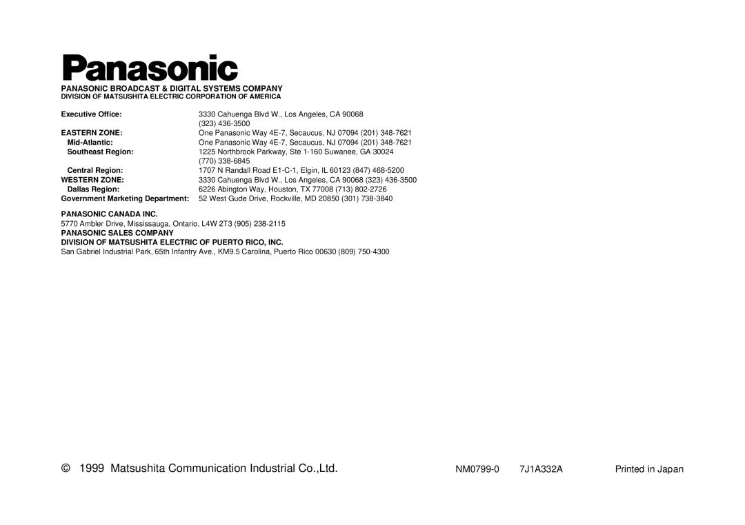 Panasonic AW-LK30 manual NM0799-0 7J1A332A 