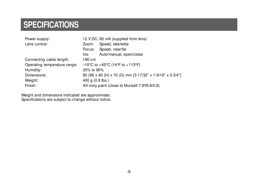 Panasonic AW-LK30 manual Specifications 