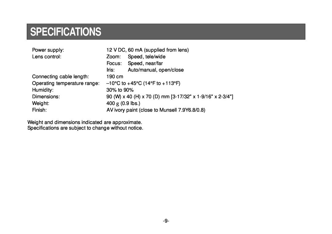 Panasonic AW-LK30 manual Specifications 