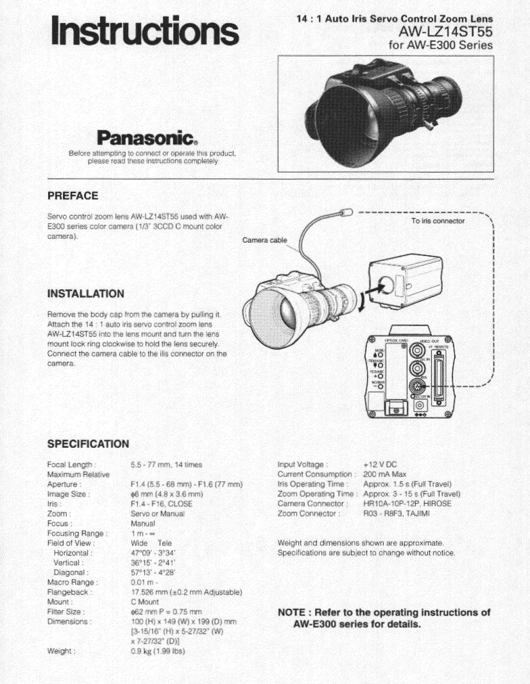 Panasonic AW-LZ14ST55 manual 