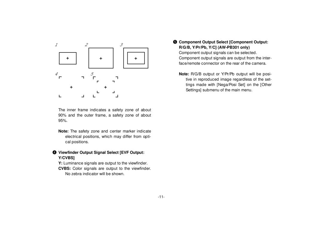 Panasonic PB305, AW-PB301 manual Viewfinder Output Signal Select EVF Output Y/CVBS 