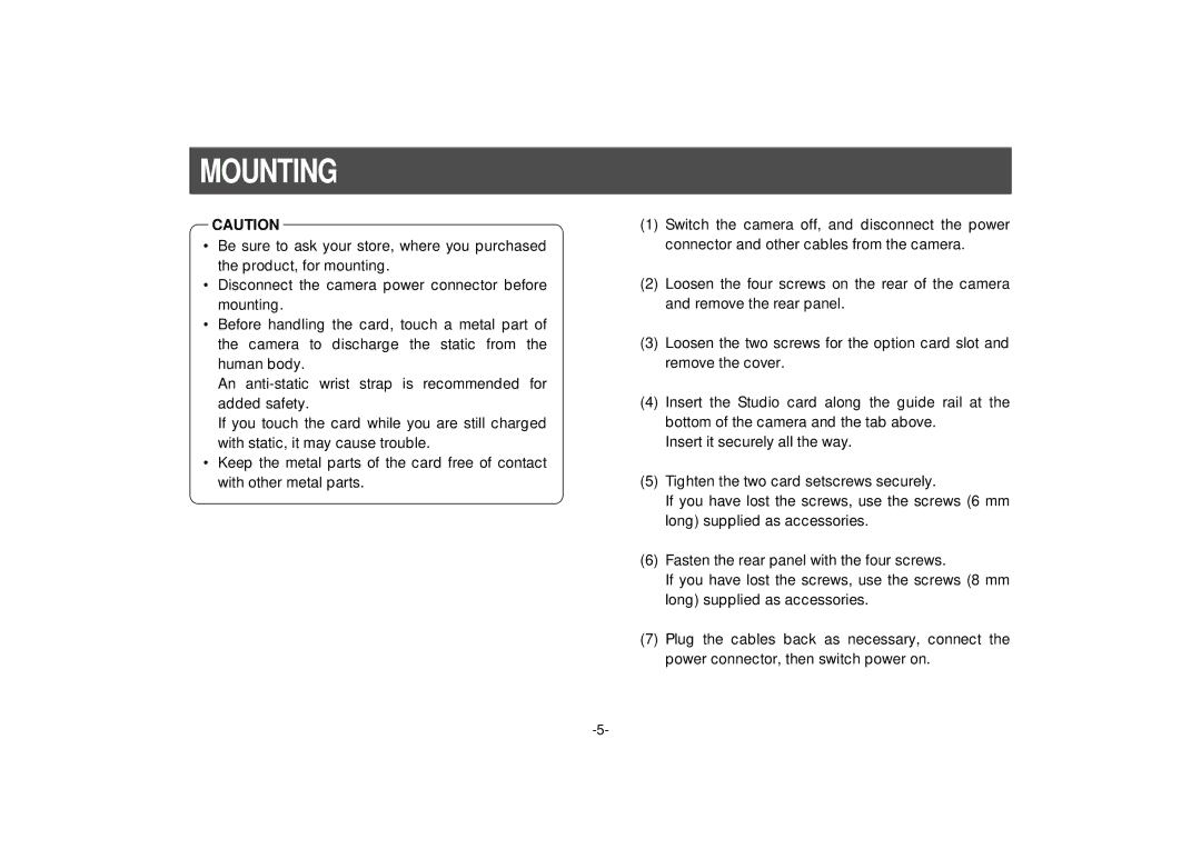 Panasonic PB305, AW-PB301 manual Mounting 