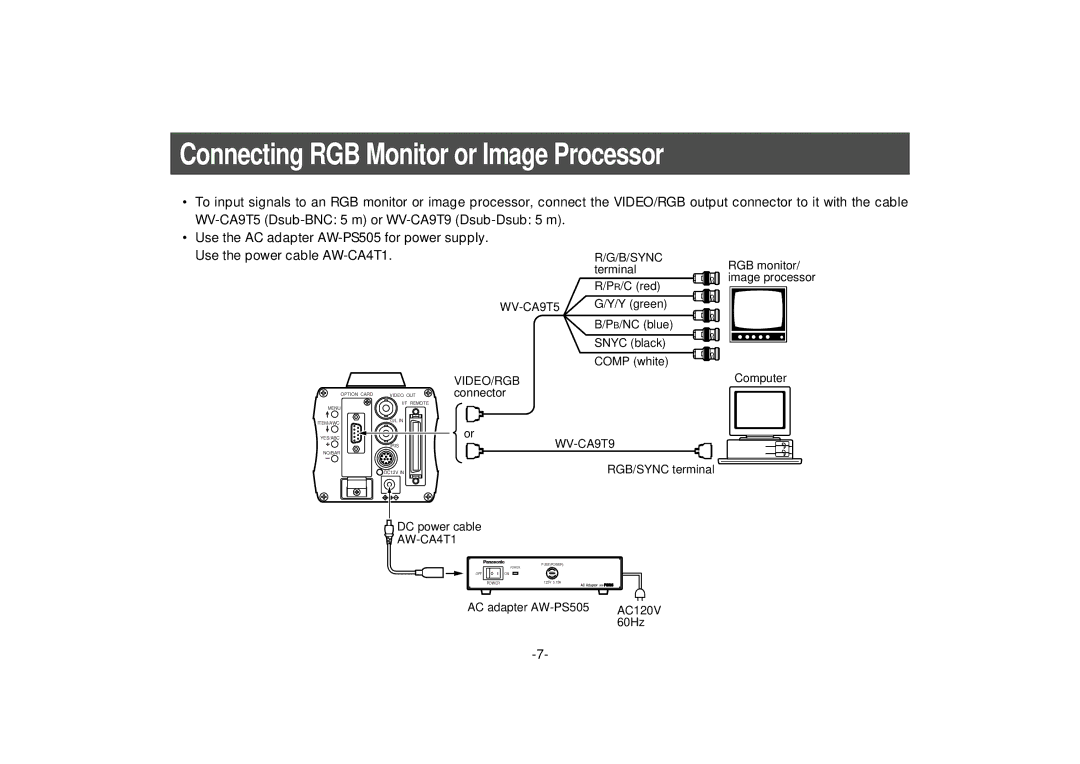 Panasonic AW-PB302 manual Connecting RGB Monitor or Image Processor 