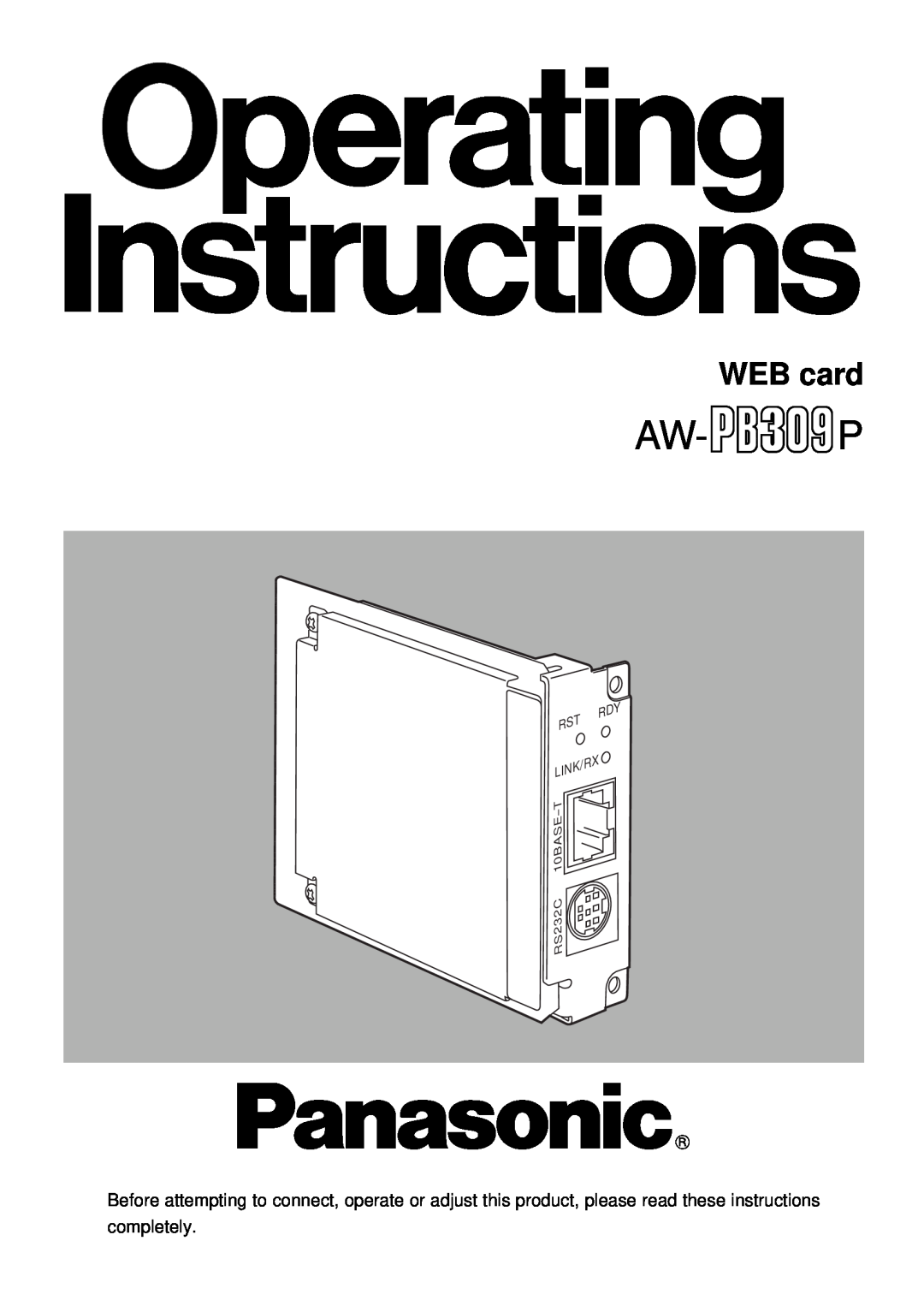 Panasonic AW-PB309P manual Aw-P, WEB card, Rdy Rst Link/Rx 