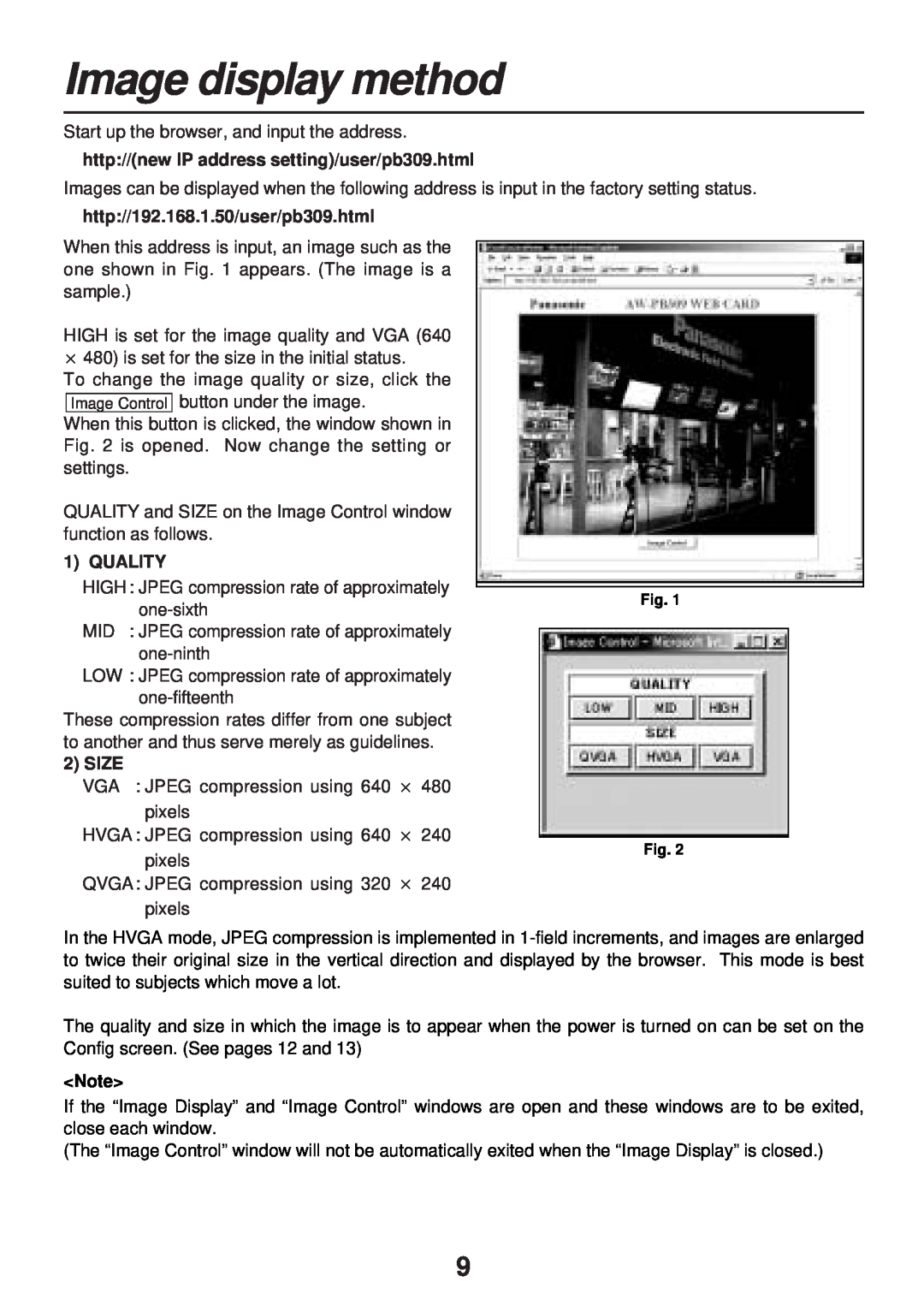 Panasonic AW-PB309P Image display method, http//new IP address setting/user/pb309.html, http//192.168.1.50/user/pb309.html 