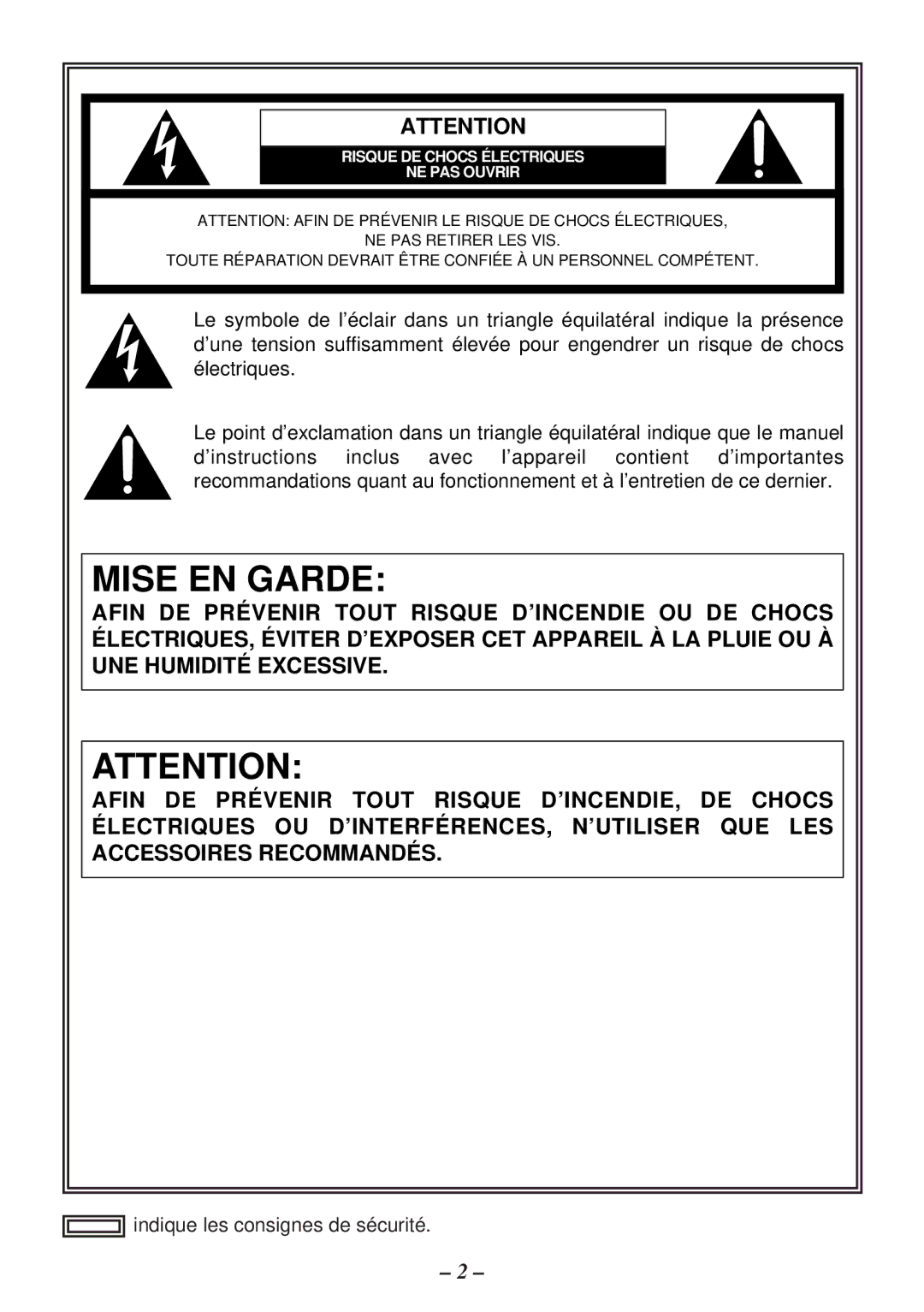 Panasonic AW-PB605P manual Mise EN Garde 