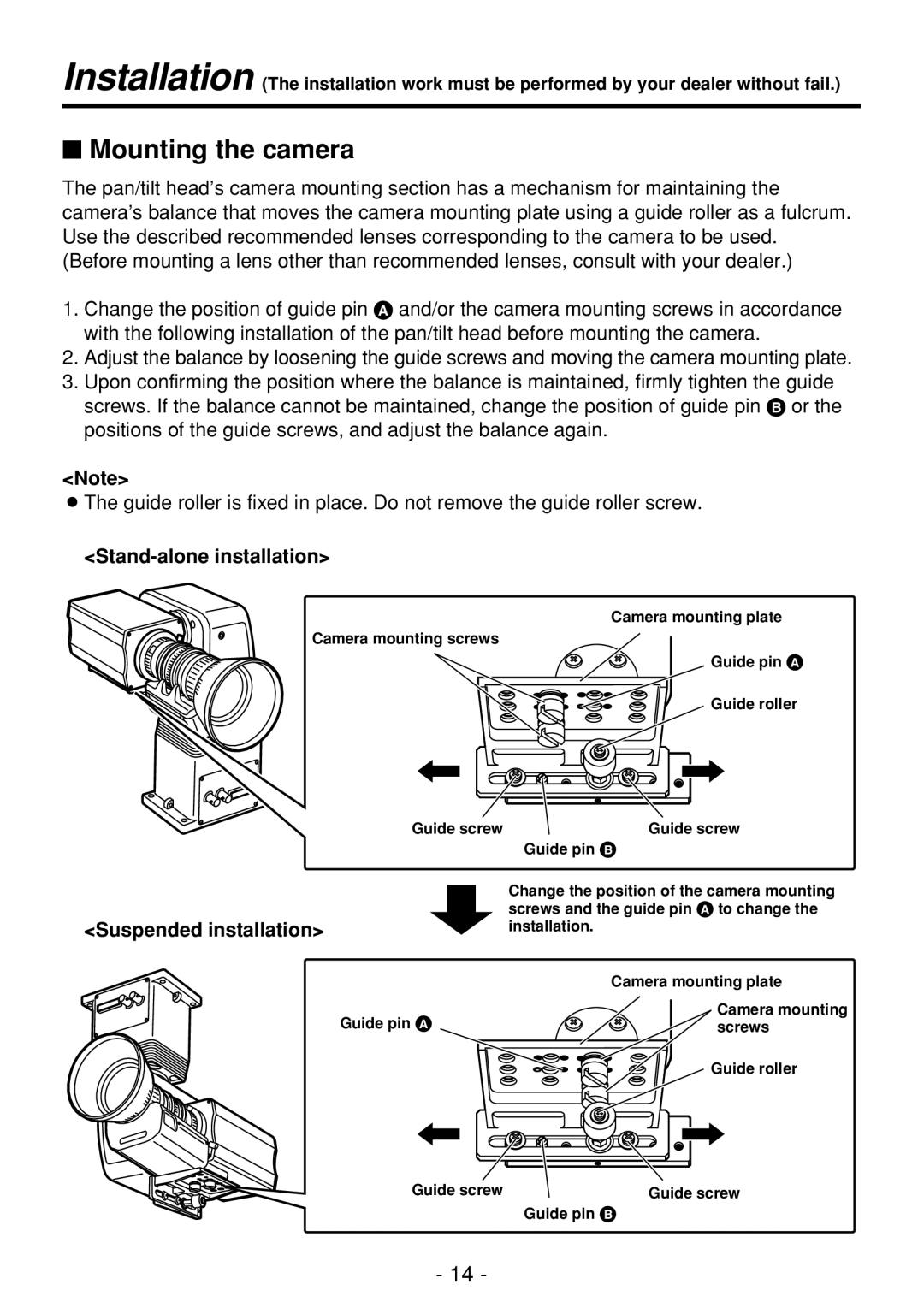 Panasonic AW-PH360N manual $ Mounting the camera, Suspended installation 