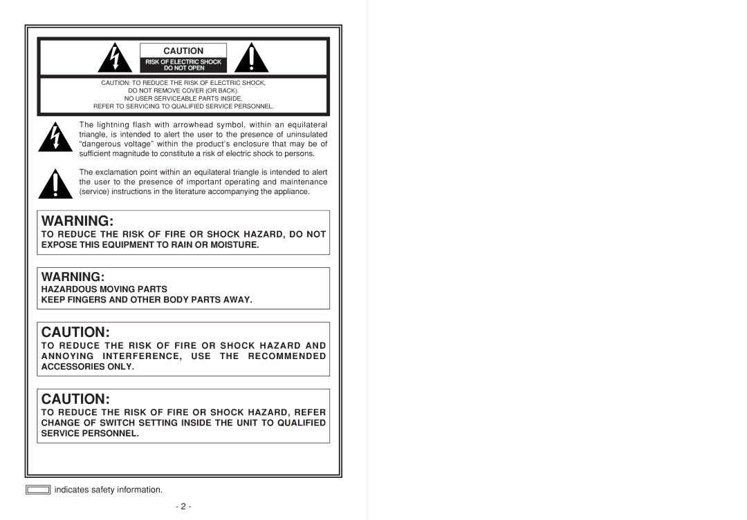 Panasonic AW-PH360N manual Indicates safety information 