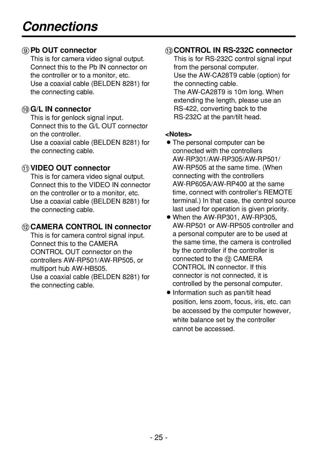 Panasonic AW-PH360N manual Pb OUT connector 