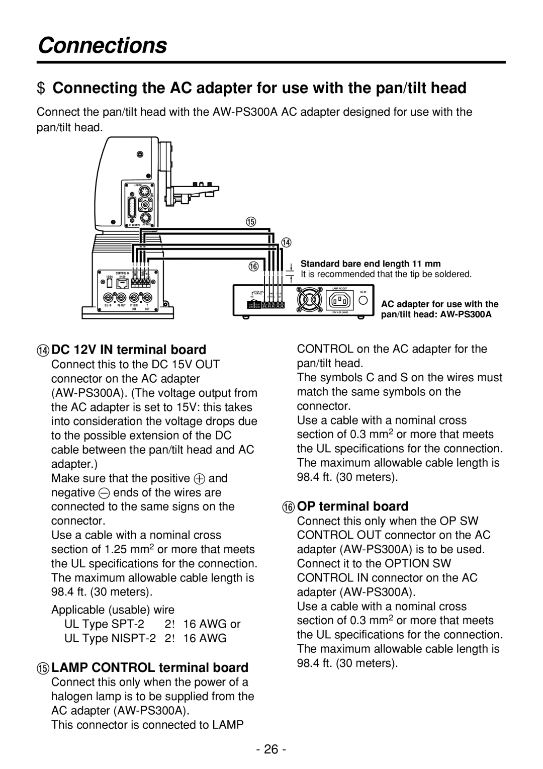 Panasonic AW-PH360N manual $ Connecting the AC adapter for use with the pan/tilt head, DC 12V in terminal board 