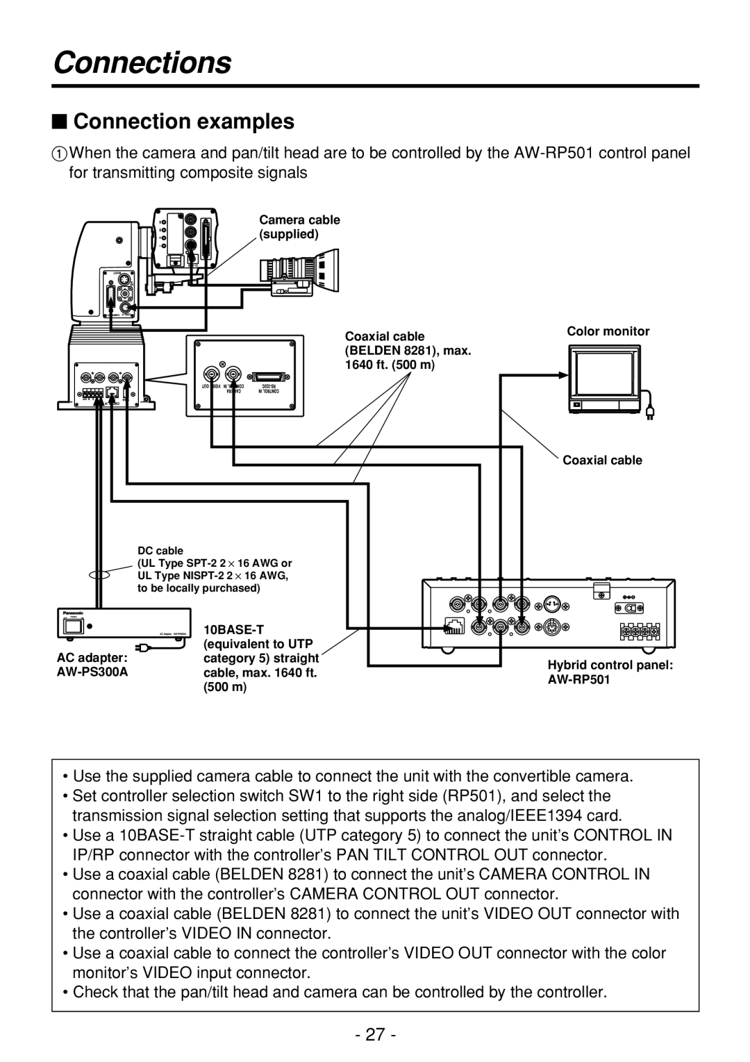 Panasonic AW-PH360N manual $ Connection examples, 10BASE-T 