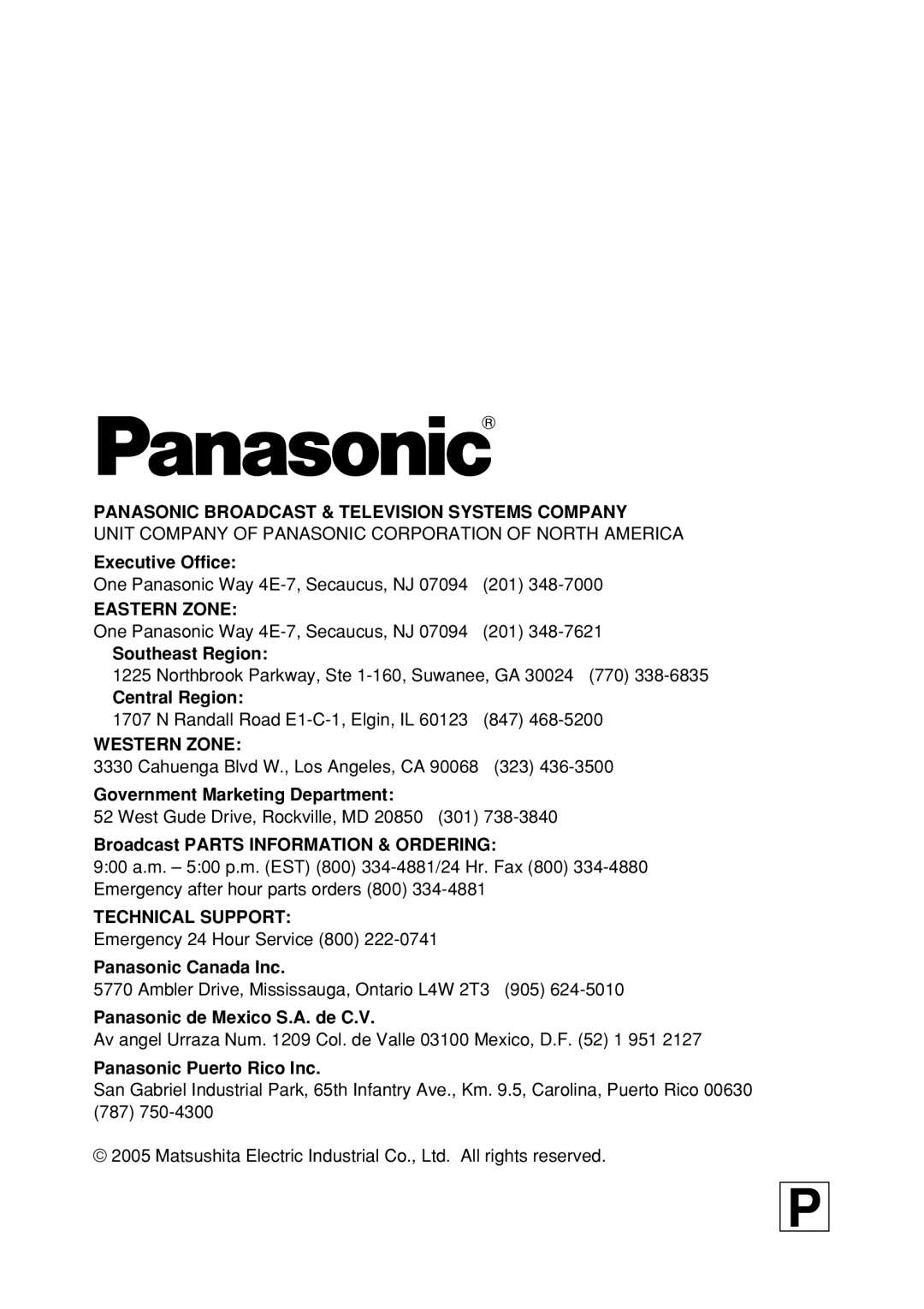 Panasonic AW-PH360N manual Panasonic Broadcast & Television Systems Company 