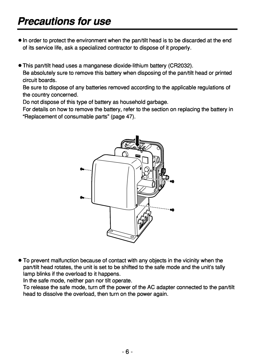Panasonic AW-PH360N manual Precautions for use 