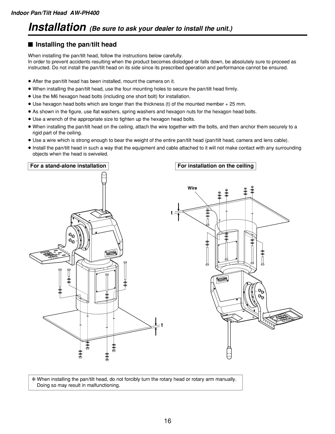 Panasonic AW-PH400, AW-RL400, AW-RC400, AW-RP400 manual $ Installing the pan/tilt head 