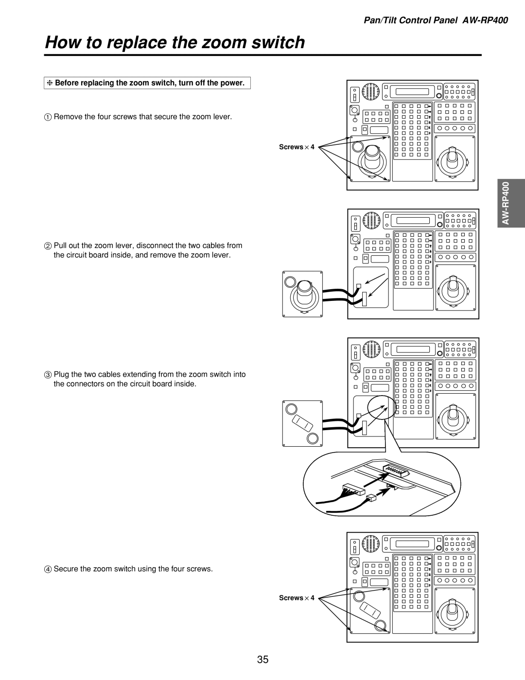 Panasonic AW-RP400, AW-PH400, AW-RL400 How to replace the zoom switch, Before replacing the zoom switch, turn off the power 