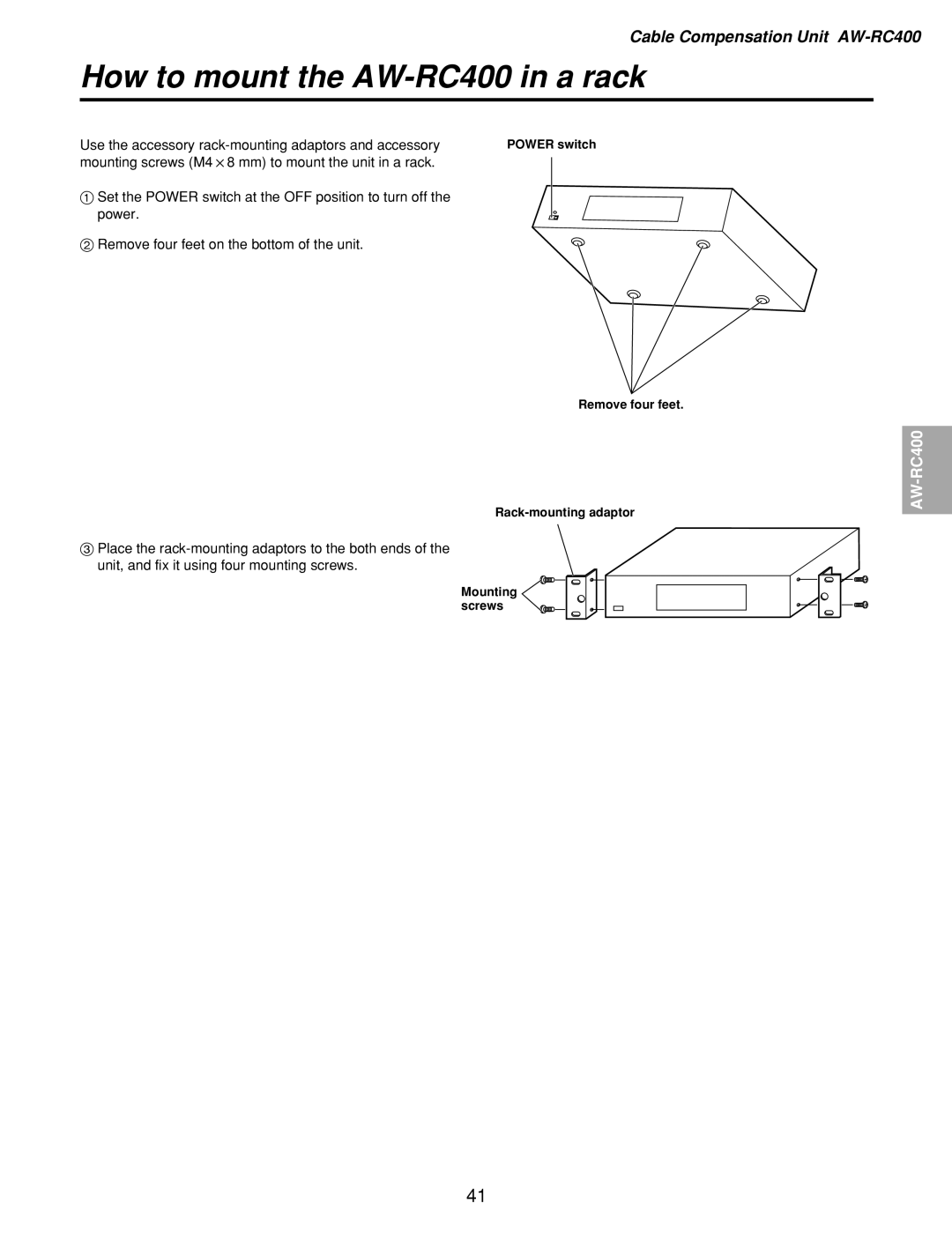 Panasonic AW-RL400, AW-PH400, AW-RP400 manual How to mount the AW-RC400 in a rack 