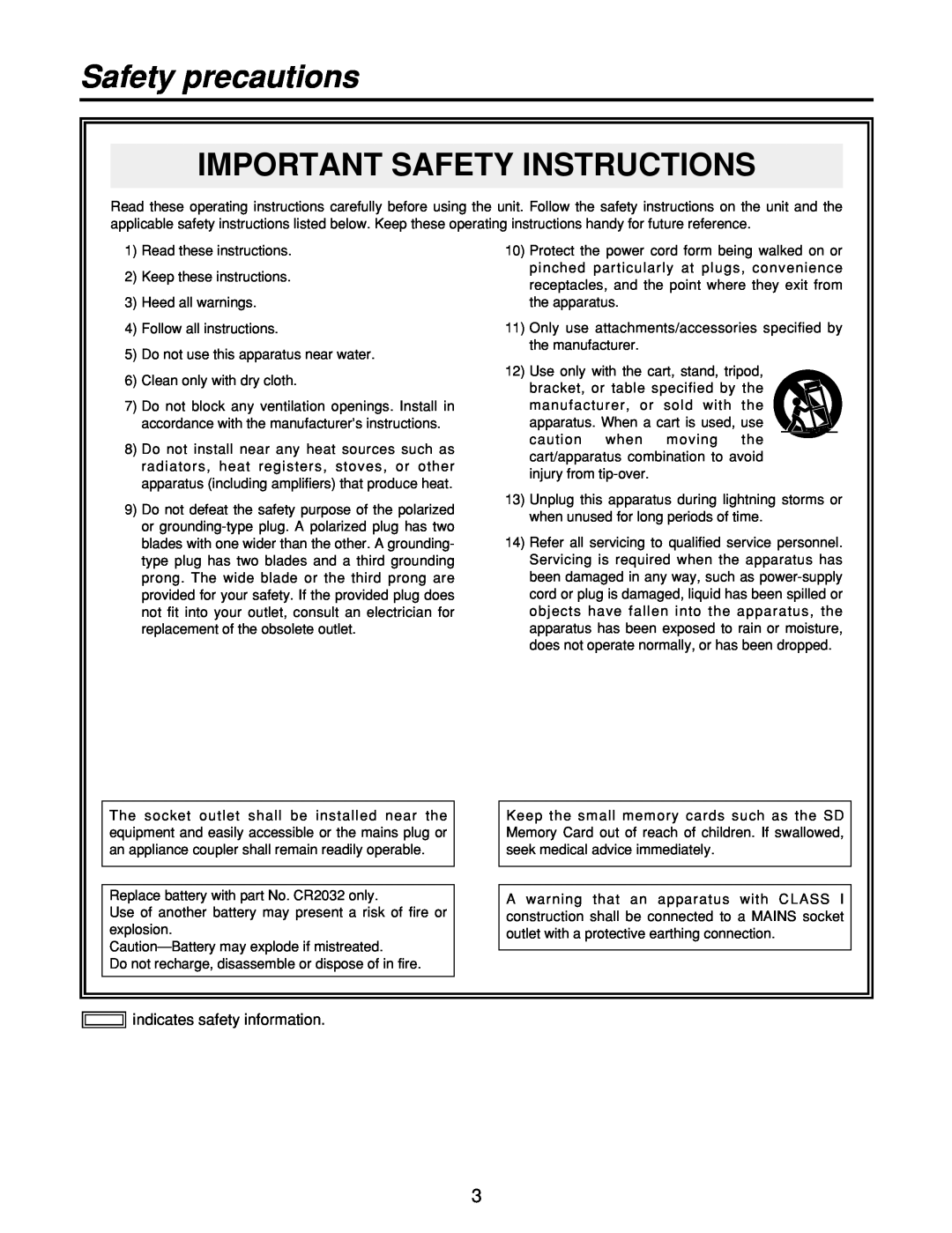 Panasonic AW-RP400, AW-PH400, AW-RL400 manual Safety precautions, Important Safety Instructions, indicates safety information 