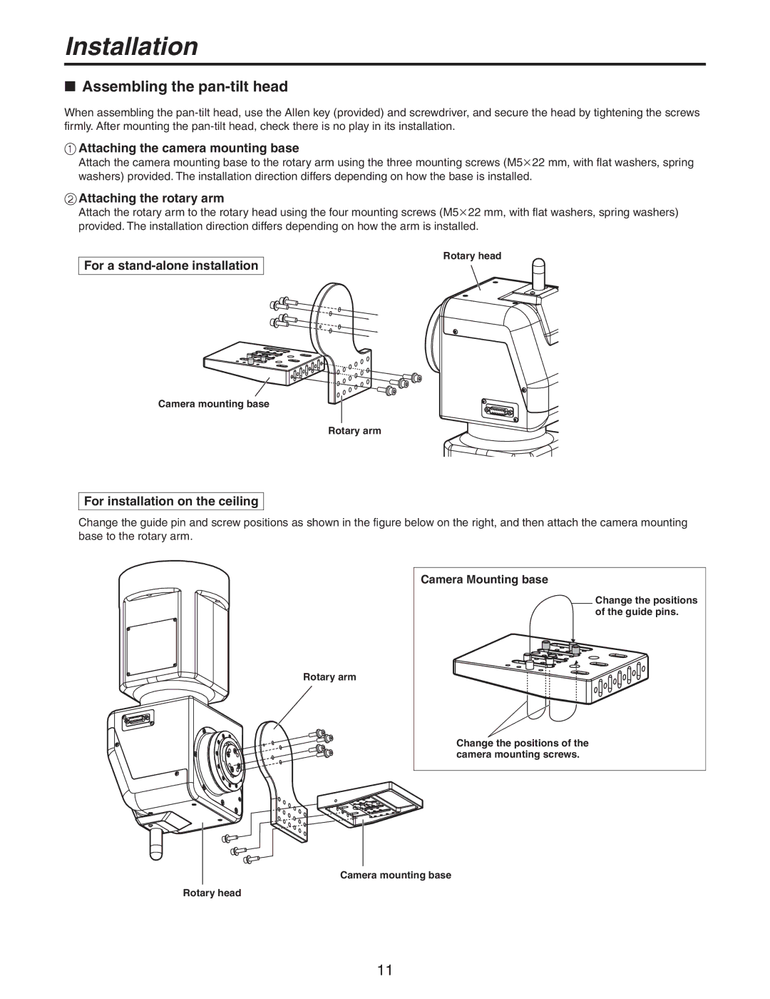 Panasonic AW-PH405N manual Installation,  Assembling the pan-tilt head 