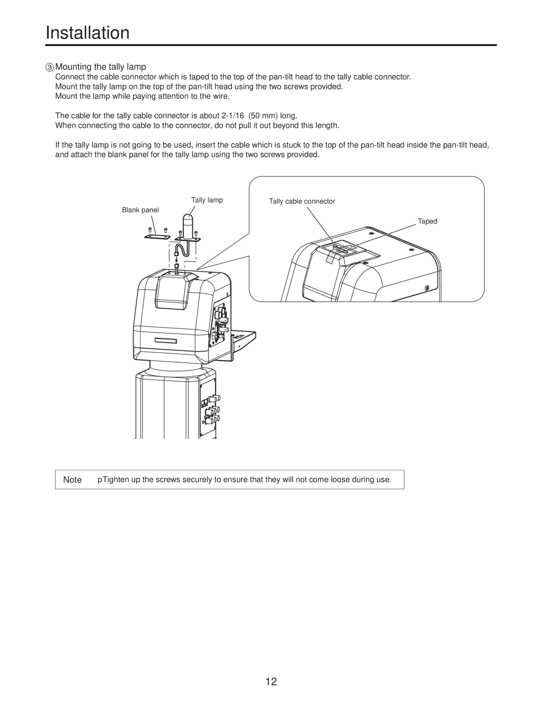 Panasonic AW-PH405N manual  Mounting the tally lamp 