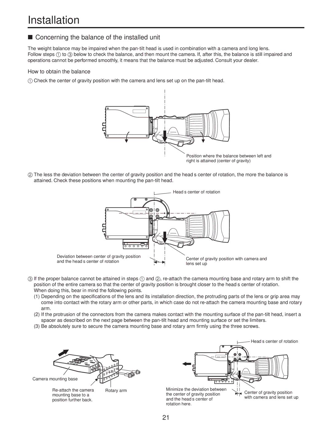 Panasonic AW-PH405N manual  Concerning the balance of the installed unit, How to obtain the balance 