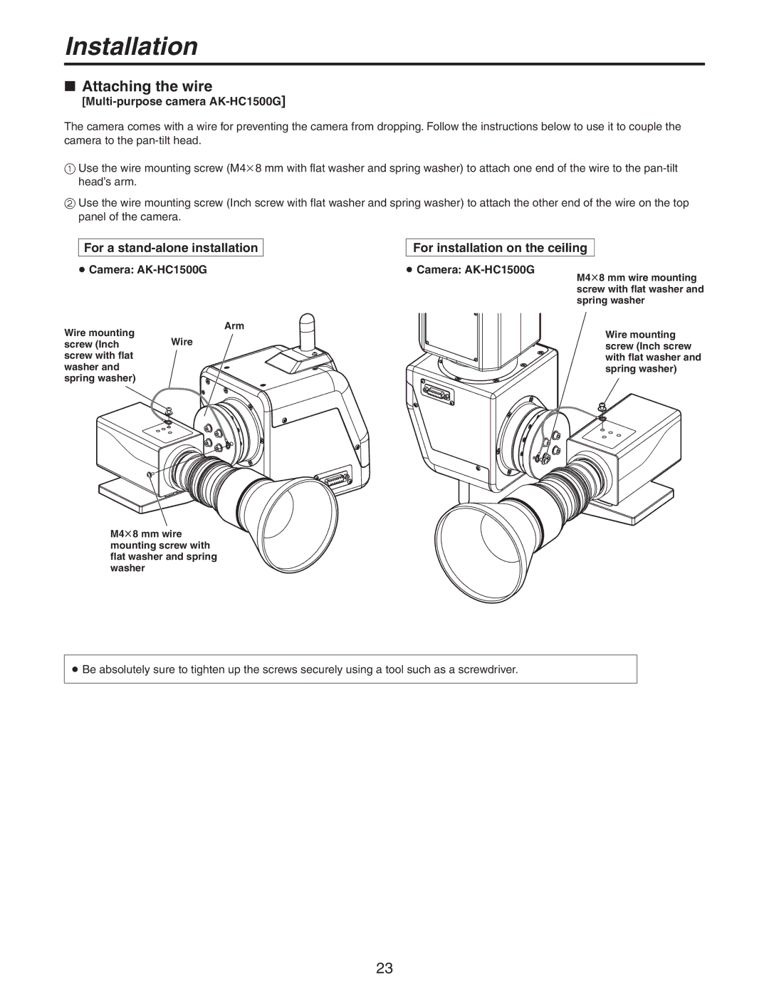 Panasonic AW-PH405N manual  Attaching the wire,  Camera AK-HC1500G 