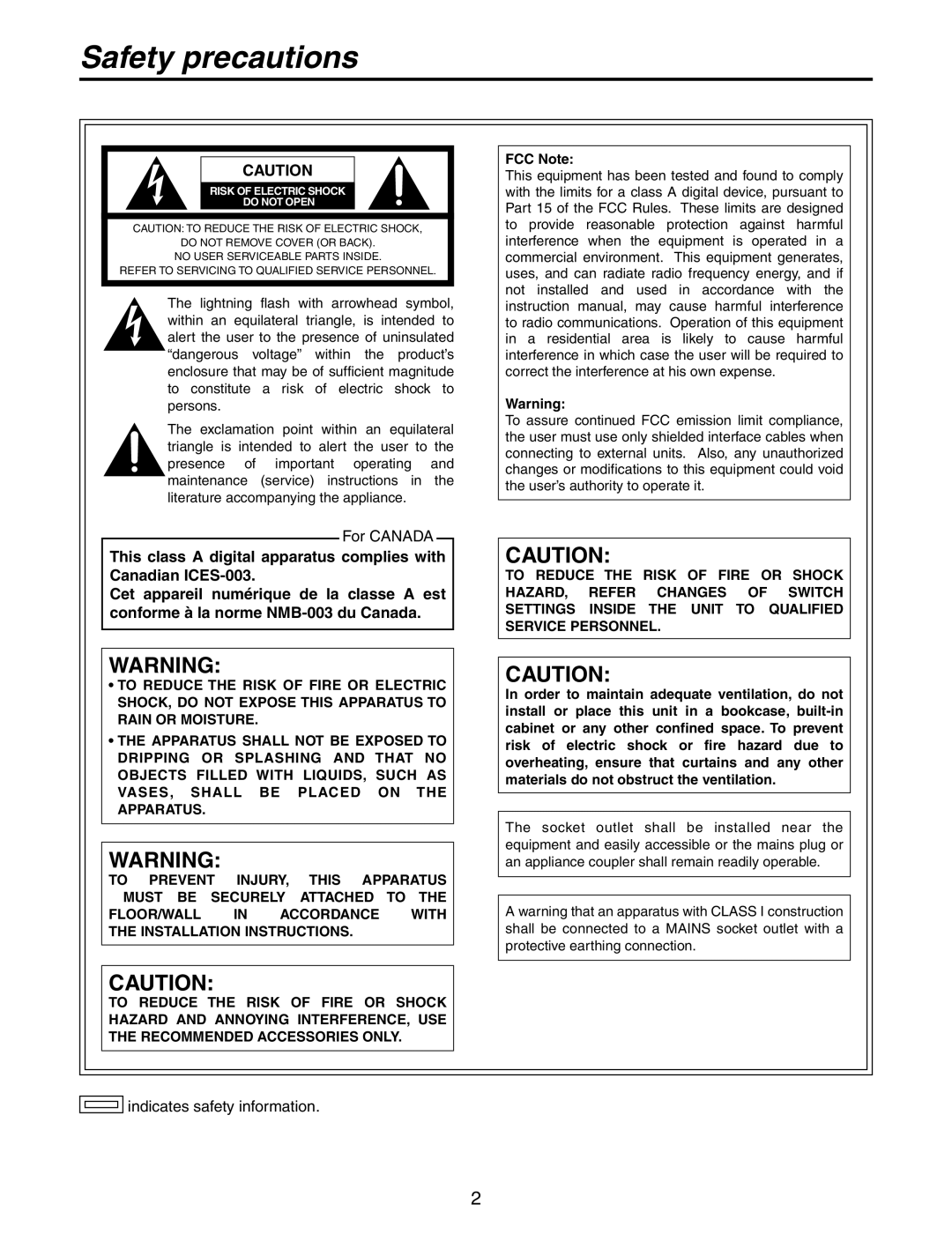 Panasonic AW-PH405N manual Safety precautions 